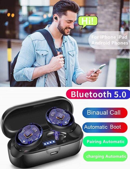 Wireless Earbuds Bluetooth 5.0 Wireless Earphones in-Ear Stereo Sound Microphone Mini Wireless Earbuds with Headphones and Portable Charging Case for iOS Android PC
